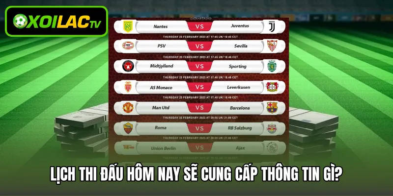 Lịch thi đấu hôm nay sẽ cung cấp thông tin gì?