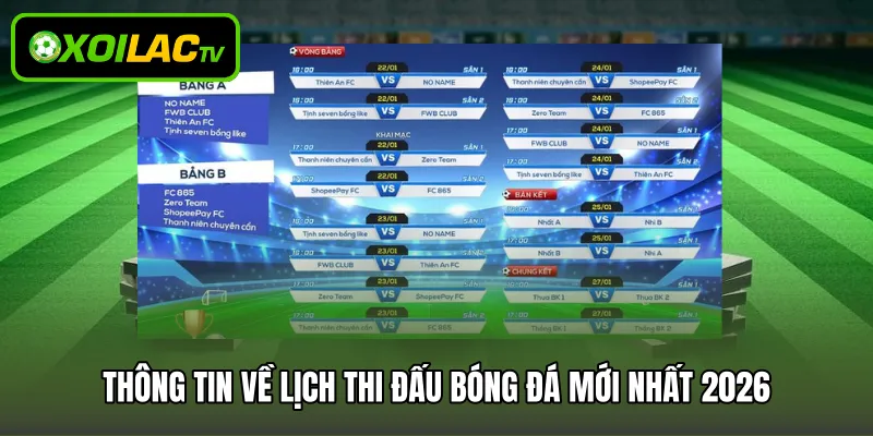 Thông tin về lịch thi đấu bóng đá mới nhất 2026
